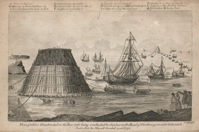 Ansicht eines im Jahr 1785 errichteten Kegels, der zu seinem Platz in der Straße von Cherbourg gebracht wird von English School