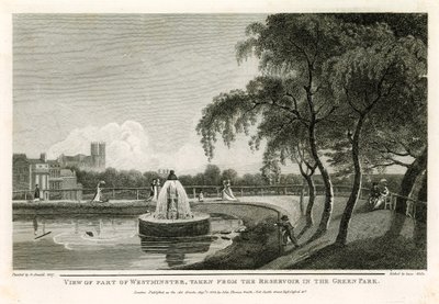 Ansicht eines Teils von Westminster, vom Reservoir im Green Park aus gesehen von English School