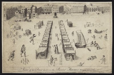 Ansicht des Jahrmarkts auf der Themse, 1683-1684 von English School