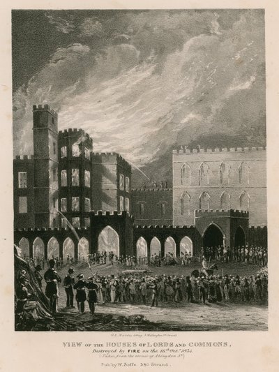 Ansicht der Häuser von Lords und Commons, zerstört durch Feuer am 16. Oktober 1834 von English School