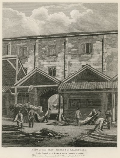 Ansicht des Hautmarktes in Leadenhall, in der Pfarrei St. Peter upon Cornhill, London von English School