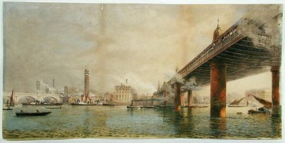 Blick auf das Südufer der Themse zwischen Waterloo und Hungerford Bridges, ca. 1870 von English School