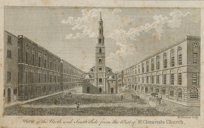 Ansicht der Nord- und Südseite von Westen der St. Clements Kirche von English School