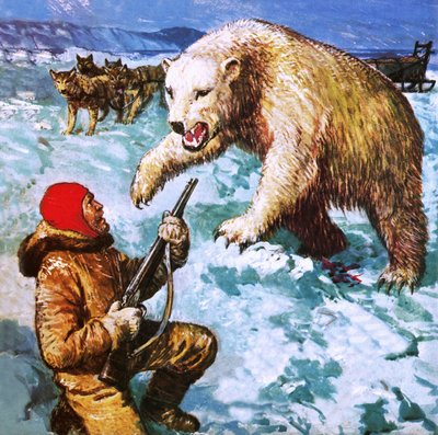 Vilhjalmar Stefansson wird von einem Eisbären angegriffen von English School