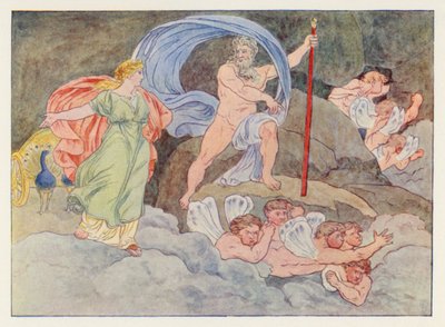 Vergils Aeneis: Juno und Aeolus (Farblithografie) von English School