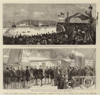 Besuch Ihrer Königlichen Hoheiten Prinzen Albert Victor und George von Wales in Dublin (Gravur) von English School