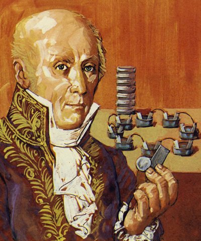 Volta und Galvani zeigten, dass Elektrizität durch chemische Reaktionen erzeugt werden kann von English School