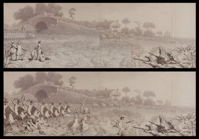 Freiwilligenüberprüfung in Wormwood Scrubs mit der Mitre Tavern und der Mitre Bridge, Hammersmith, um 1800 von English School