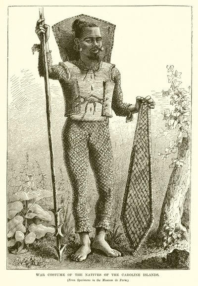 Kriegskostüm der Eingeborenen der Karolinen von English School