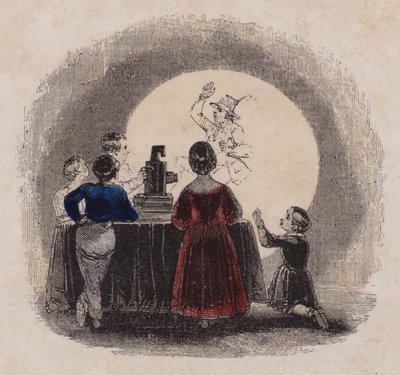 Eine Laterna magica Vorstellung ansehen (farbige Gravur) von English School