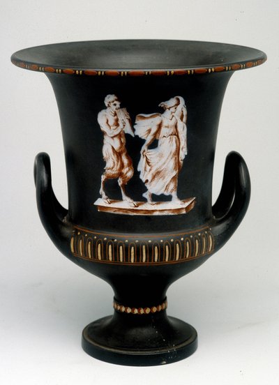 Wedgwood-Vase, die ein junges Mädchen und einen schwarzen Keramiksatyr darstellt, bemalt „mit der Enkaustik“. England, um 1775 - 1790. Münzkabinett, BN in Paris von English School