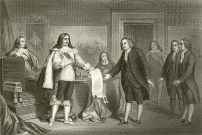 William Penn erhält die Charta von Pennsylvania von Karl II. von English School