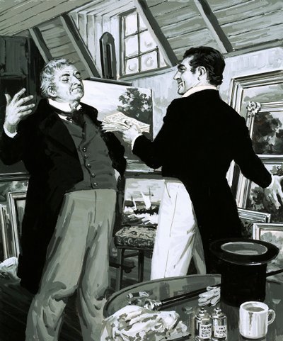 William Turner tauschte einige seiner Gemälde gegen eine Handvoll Noten ein von English School