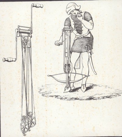 Windenmechanismus zum Spannen der Armbrust, Illustration aus 