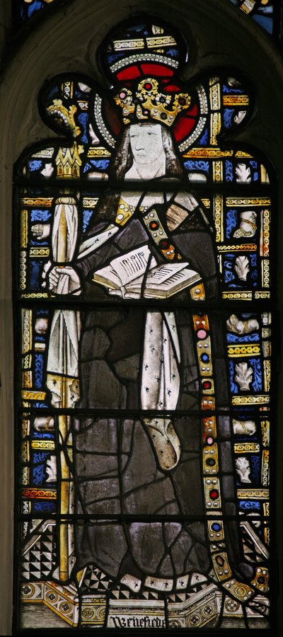 Fenster Ew mit Darstellung einer Szene aus dem Leben von St. Winifred - mit farbigem Glas von English School