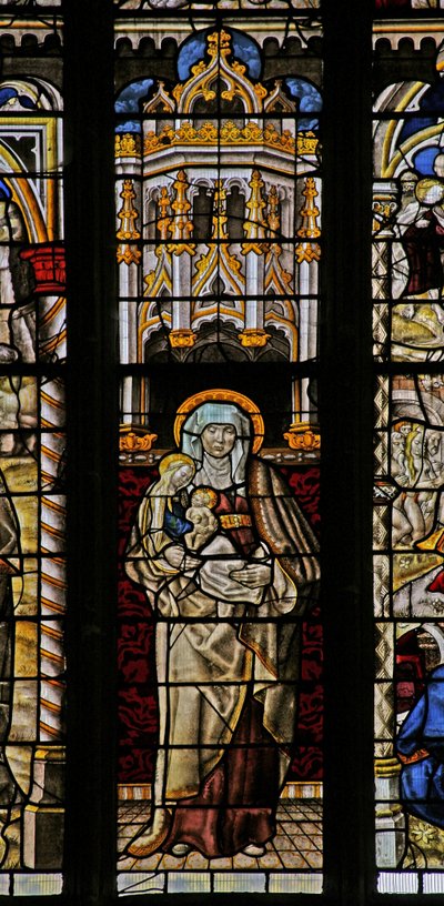 Fenster Ew, Darstellung der Heiligen Anna, der Jungfrau Maria und des Christuskindes von English School