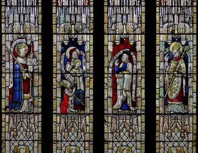 Fenster Ew, den Heiligen Ethelbert, die Heilige Anna und die Jungfrau, Joachim, St. Thomas von Hereford darstellend von English School