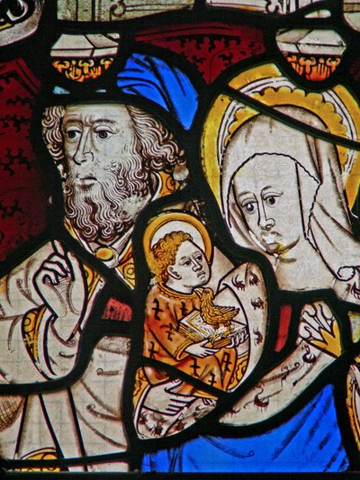 Fenster Ew, Darstellung von St. Maria Salome, Zebedäus mit dem Säugling St. Johannes von English School