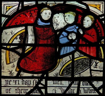 Die letzten fünfzehn Tage der Welt (das Pryke of Conscience Fenster): Menschen kommen aus ihren Löchern, um zu beten von English School