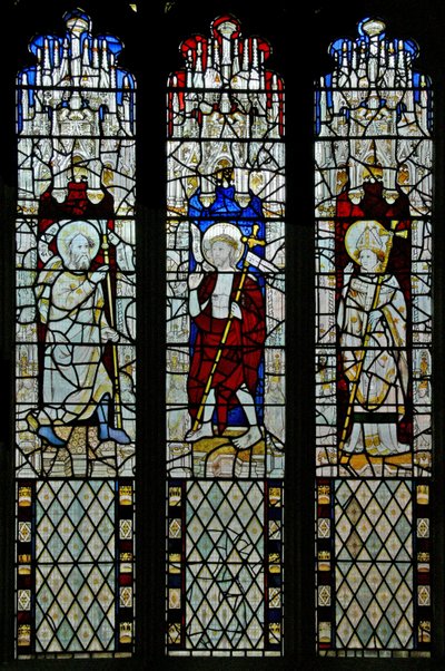 Fenster N5 zeigt den zweifelnden St. Thomas: Mit dem auferstandenen Christus und St. Thomas Becket? von English School