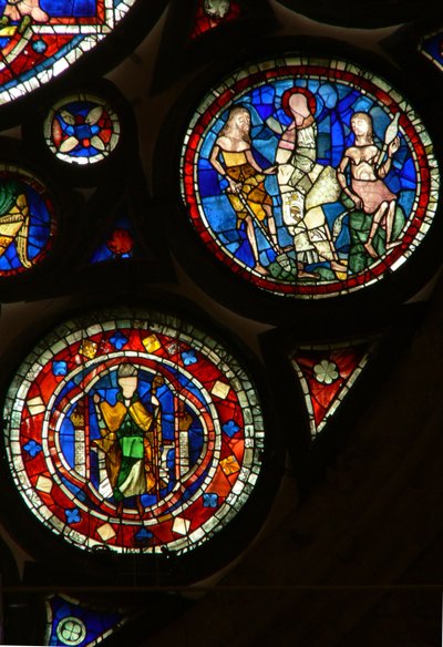 Fenster N Rose, Adam und Eva; ein Bischof von English School