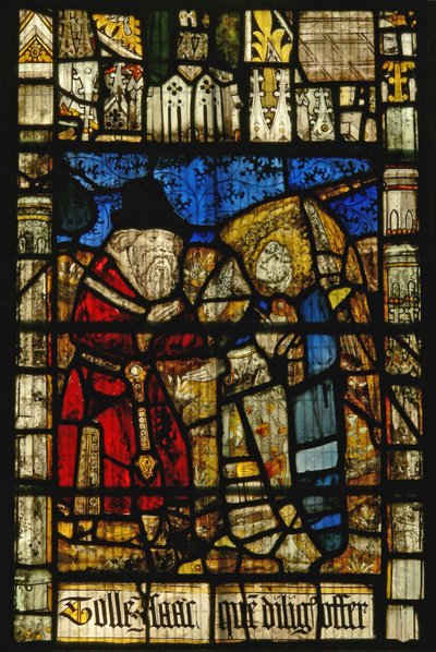Fenster S3 mit Gott, der Abraham - durch einen Engel - sagt, dass er Isaak opfern soll von English School