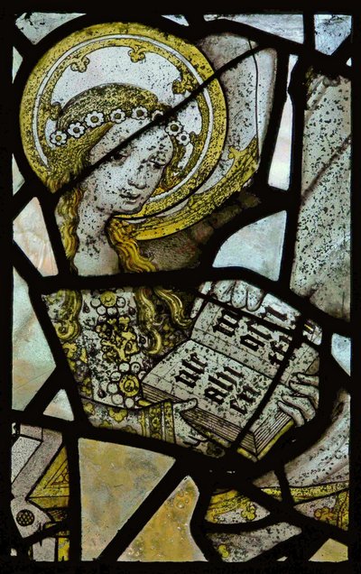 Fenster, das zeigt, wie St. Anna der Jungfrau das Lesen beibringt (Detail) von English School