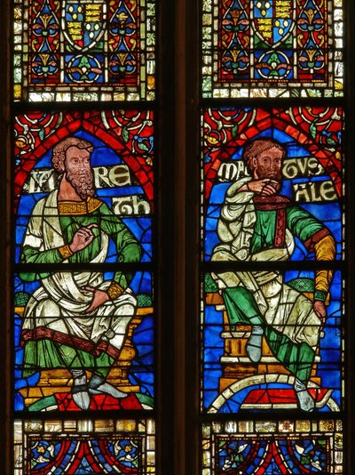 Fenster, das eine genealogische Figur zeigt: Jared und Methusalem von English School