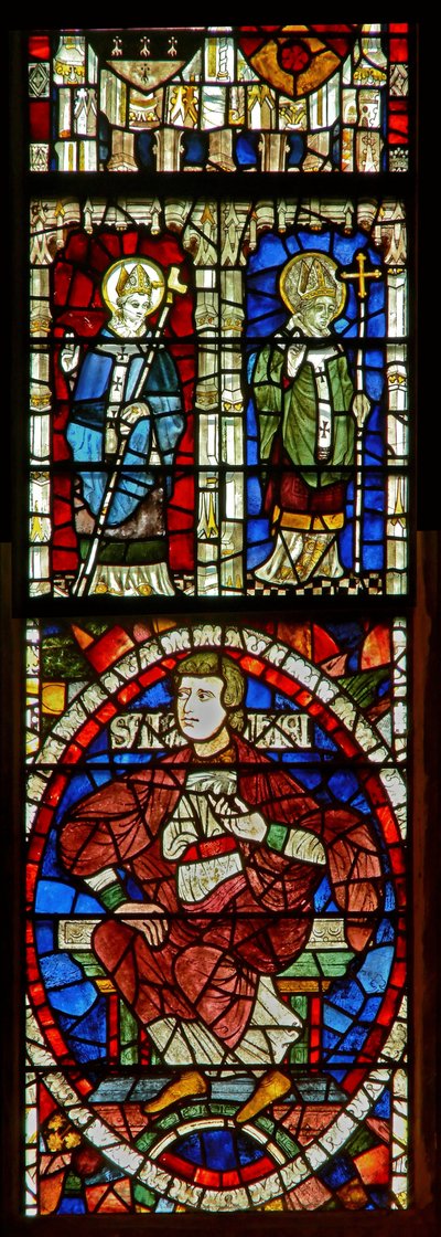 Fenster mit einer genealogischen Figur und zwei Heiligen von English School