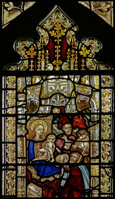 Fenster, das die Anbetung der Hirten darstellt von English School