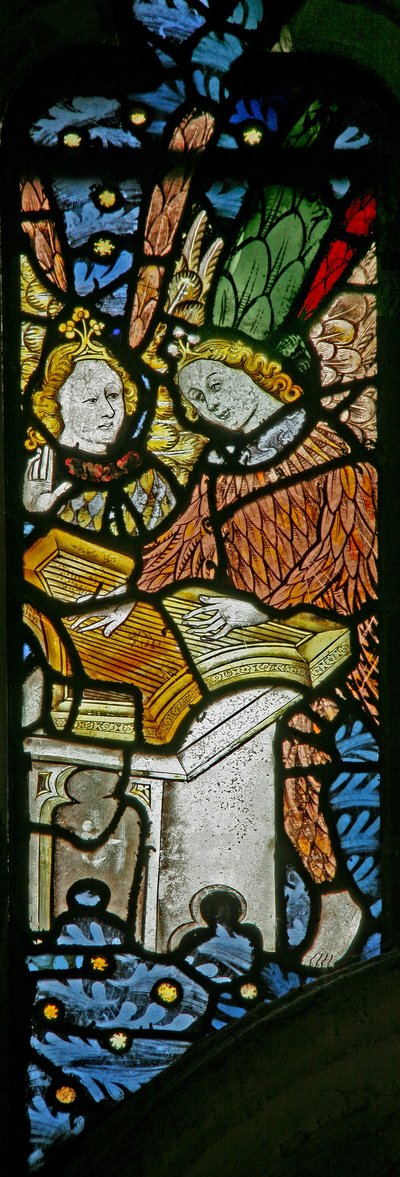 Fenster s1 mit musizierenden Engeln mit einem Psalter von English School