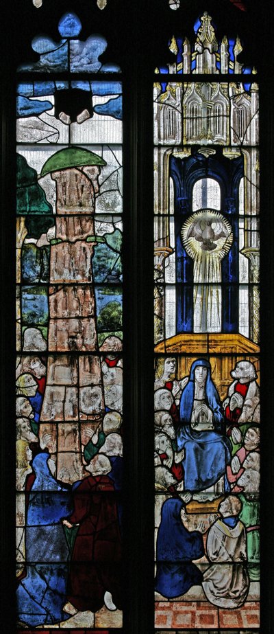 Fenster s5 mit Darstellung der Himmelfahrt und Pfingsten von English School