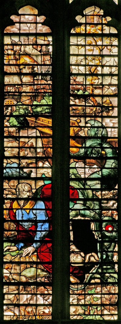 Fenster w16, Darstellung von Jona, der vom Wal befreit wird von English School