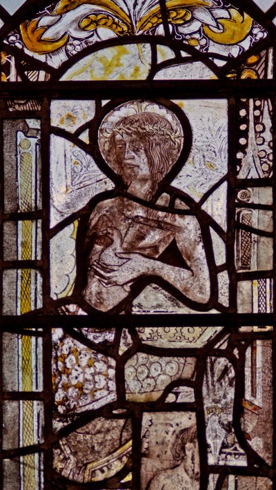Fenster w1 zeigt Christus, der eine Taube trägt von English School