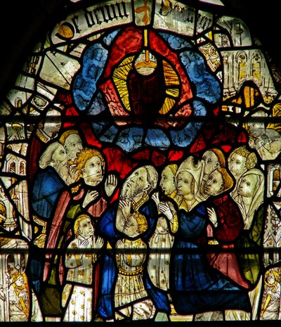 Fenster w24 mit dem Te Deum - Wir loben dich, o Gott von English School
