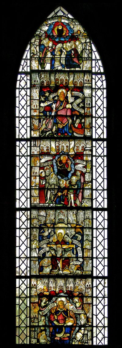 Fenster w24 mit dem Te Deum - Wir loben dich, o Gott von English School