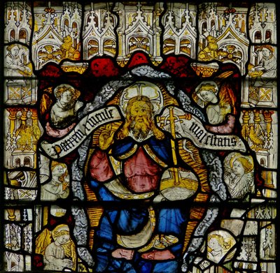 Fenster w24 mit dem Te Deum: Gott und Engel von English School