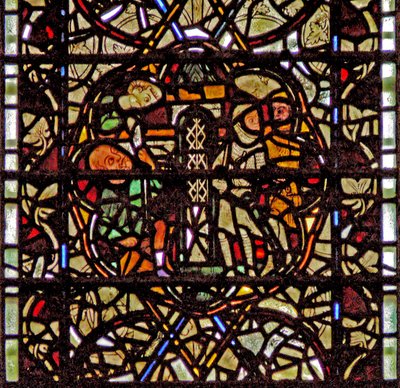 Fenster w60 mit dem hl. Paulus, der in einem Korb herabgelassen wird von English School