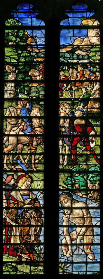 Fenster w7, Naaman wäscht sich im Jordan (Detail) von English School