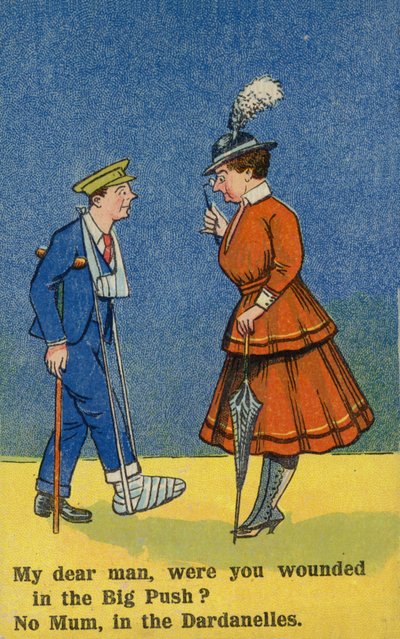 Frau spricht mit einem verwundeten Soldaten von English School