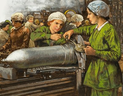 Frauen arbeiten in einer Munitionsfabrik im Ersten Weltkrieg von English School