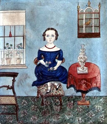 Junges Mädchen tanzt auf einem Stuhl in einem Innenraum, ca. 1840 von English School