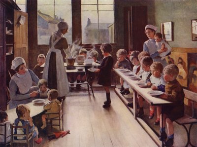 Kleine Kinder beim Essen in einer Kindertagesstätte von English School