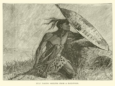 Zulu sucht Schutz vor einem Hagelsturm von English School