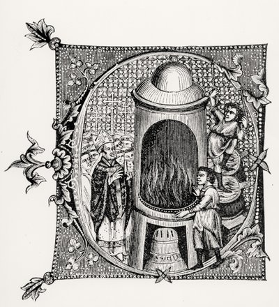 Historiierte Initiale C aus Divinorum Officiorum von William Durand, Illustration aus Wissenschaft und Literatur im Mittelalter und der Renaissance, geschrieben und graviert von Paul Lacroix, 1878 von English School English School