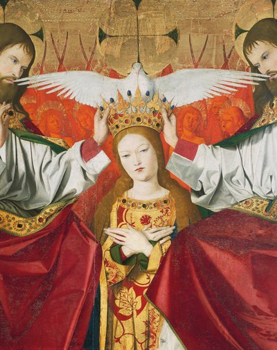 Heilige Dreifaltigkeit krönt die Jungfrau Maria, (Detail) aus der Krönung der Jungfrau von Enguerrand Quarton