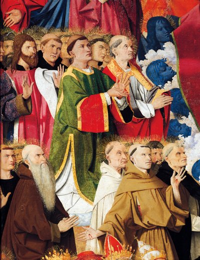 Religiöse Orden und Klerus, (Detail) aus dem Krönungsaltar der Jungfrau von Enguerrand Quarton (circa 1410-1466), Tempera auf Holz von Enguerrand Quarton