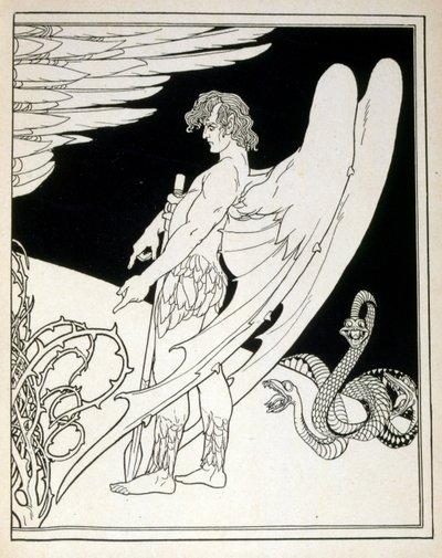 Ein riesiger Engel aus dem Buch Juda illustriert von Ephraim Moses Lilien (1874-1925). Lilien gilt als Vater der zionistischen Ikonographie, geschaffen im Jugendstil. Er illustrierte 