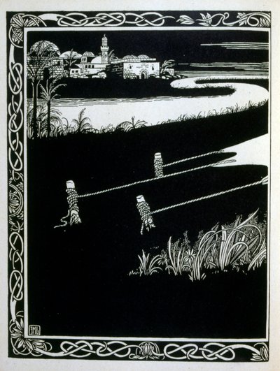 Enak vor Gemorrhe (Gomorra), aus dem Buch Juda illustriert von Ephraim Moses Lilien (1874-1925). Lilien gilt als Vater der zionistischen Ikonographie, geschaffen im Jugendstil. Er illustrierte 