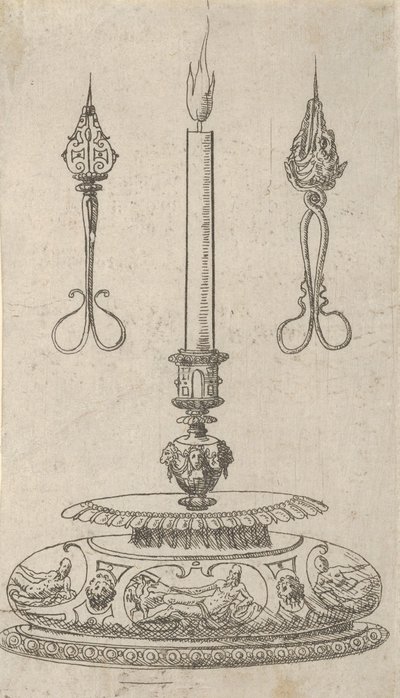 Entwurf für einen Kerzenhalter mit Dochtschneider von Erasmus Hornick